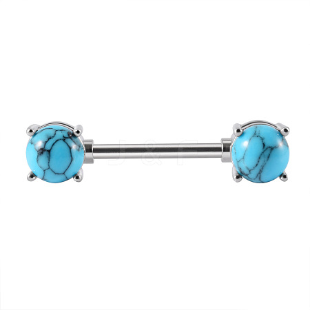 304 Stainless Steel Pave Synthetic Turquoise Half Round Nipple Barbells WG71F42-03-1