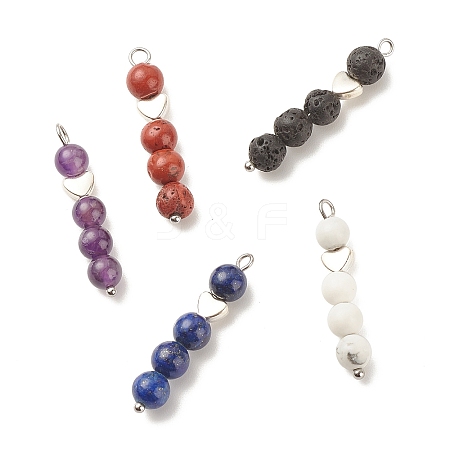 Round Natural Mixed Gemstone Pendants PALLOY-JF01511-1