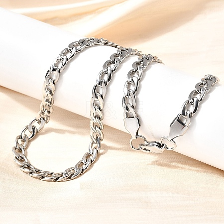 6MM 304 Stainless Steel Cuban Link Chain Necklaces for Women Men NJEW-B134-01C-P-1