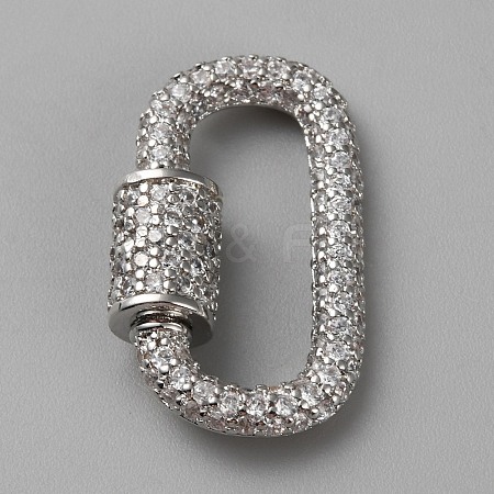 Brass Micro Pave Clear Cubic Zirconia Screw Carabiner Lock Charms DIY-WH0064-18P-1