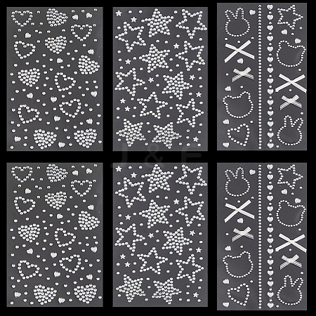 6 Sheets 3 Styles Acrylic Rhinestone Face Body Stickers AJEW-SP0002-68A-1