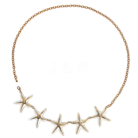 Bohemian Alloy White Enamel with Iron Starfish Link Belly Body Chains for Women AJEW-WH20006-348-1