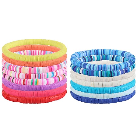 15Pcs Handmade Polymer Clay Beads Stretch Bracelets for Women BJEW-SW001597-1