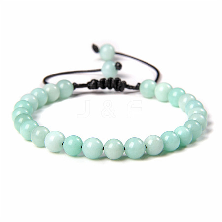 Natural Amazonite Round Bead Adjustable Braided Bracelets UO3136-21-1