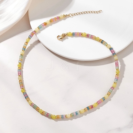Round Natural Lemon Jade & Dyed Natural White Jade Heishi Beaded Necklaces for Women NJEW-JN06001-1