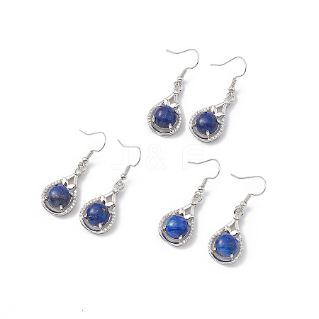 Natural Lapis Lazuli Teardrop Dangle Earrings with Crystal Rhinestone EJEW-A092-02P-10-1