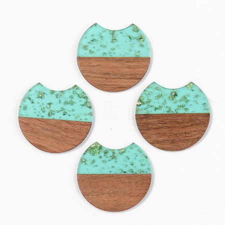 Transparent Resin & Walnut Wood Pendants X-RESI-S389-001A-B03-1