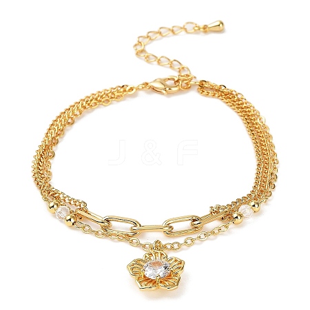 Brass Micro Pave Cubic Zirconia Charm Bracelets BJEW-P342-07G-1