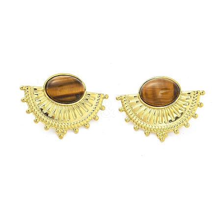 304 Stainless Steel Natural Tiger Eye Stud Earrings EJEW-S244-01G-M-1