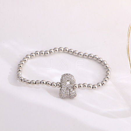 Brass Micro Pave Clear Cubic Zirconia Beaded Stretch Bracelets for Women FS-WG5260F-17-1