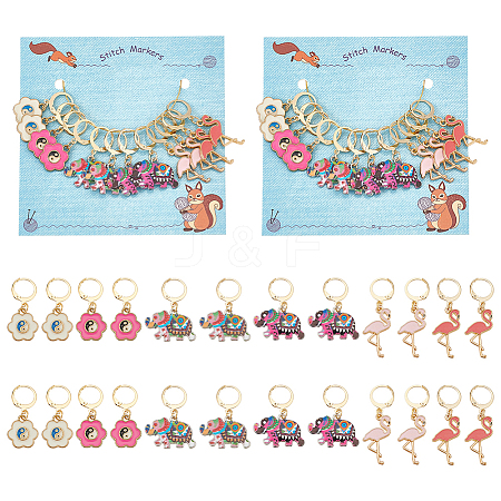 Flamingo/Yin Yang Flower/Elephant Alloy Enamel Pendant Stitch Markers HJEW-AB00460-1