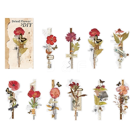 20Pcs 10 Styles Simulated Dried Flower Theme PET Stickers Sets PW-WG76900-03-1