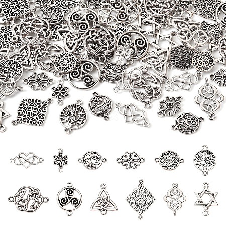  72Pcs 12 Styles Tibetan Style Alloy Connector Charms TIBE-TA0001-29-1