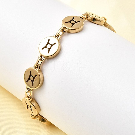 12 Constellations 304 Stainless Steel Link Chain Bracelets BJEW-I239-01G-09-1