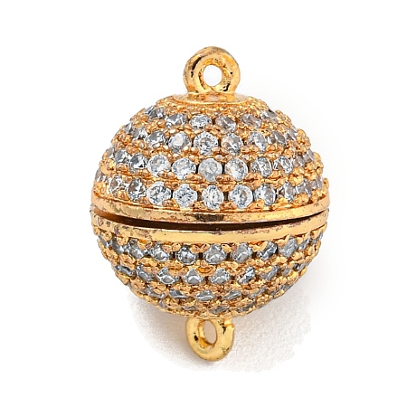 Brass Micro Pave Clear Cubic Zirconia Round Ball Magnetic Clasps KK-G493-21G-1