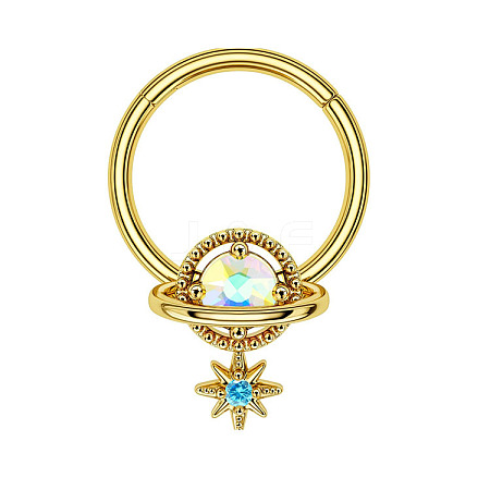 304 Stainless Steel Nose Ring with Brass Pave Clear AB Cubic Zirconia Planet Charms FS-WG57CFD-03-1