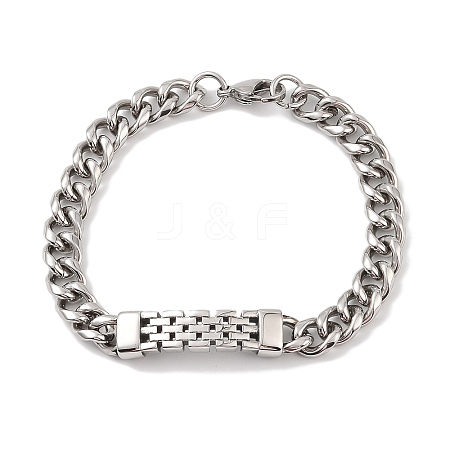 Ion Plating(IP) 304 Stainless Steel Curved Rectangle Link Chain Bracelets for Men BJEW-B096-47A-AS-1