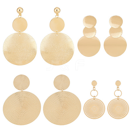 ANATTASOUL 4 Pairs 4 Style Alloy Flat Round Dangle Stud Dangle Earrings for Women EJEW-AN0003-91-1