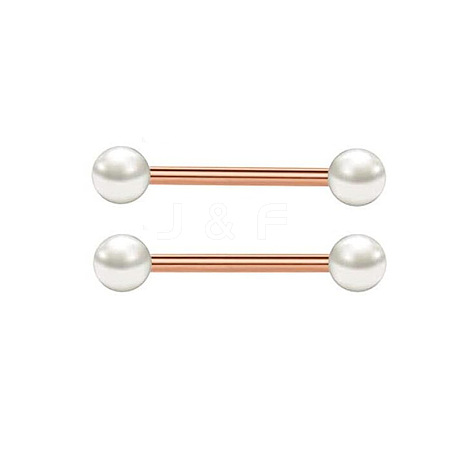 304 Stainless Steel & Plastic Imitation Pearl Half Round Nipple Barbells WGD80F3-06-1