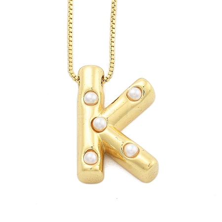 Brass & Plastic Pearl Letter Pandent Box Chain Necklaces for Women NJEW-U017-01G-11-1