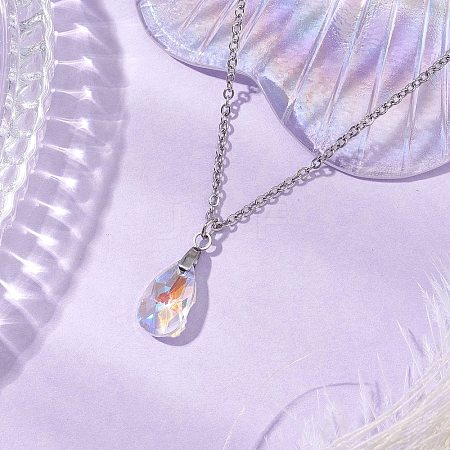 Electroplated Clear AB Glass Pendant Necklaces NJEW-JN05146-02-1