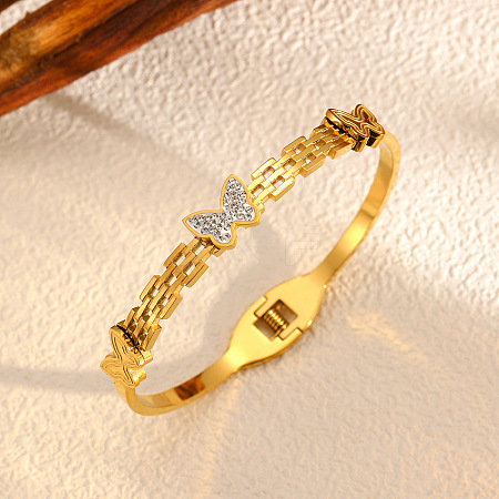 304 Stainless Steel Rhinestone Hinged Bangles for Women FS-WGBF11B-05-1