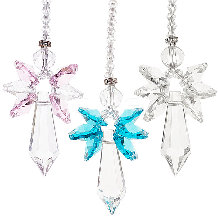 3Pcs 3 Colors Glass Angel Hanging Suncatchers HJEW-BBC0001-18-1
