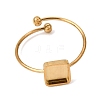 Square 304 Stainless Steel Open Cuff Bangle Makings with Bezel Tray SA-CBABF3F-04G-06-1