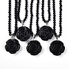 Natural Obsidian 4.5mm Round Beaded Flower Pendant Necklaces NJEW-T016-04B-2