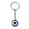 Flat Round with Evil Eye Resin & 304 Stainless Steel Pendant Keychain KEYC-JKC00645-1