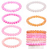 6Pcs 6 Styles 8mm Glass Round Beaded Stretch Bracelet Sets BJEW-TAC0023-1