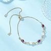 Dyed & Heated Natural Tiger Eye Cube & Shell Pearl Round Beads Link Bracelets BJEW-JB12907-02-2