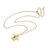 Ocean Brass Pavel Green Cubic Zirconia Sea Turtle Pendant 304 Stainless Steel Cable Chain Necklaces NJEW-JN06678-3