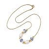 Natural Pearl Rice & Handmade Chinoiserie Floral Printed Porcelain Beaded Necklaces with Brass Round Snake Chains for Women NJEW-JN06400-2