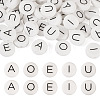 50Pcs 5 Style White Flat Round with Black Letter Silicone Beads SIL-TA0001-49-10