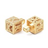 Alphabet Brass Micro Pave Clear Cubic Zirconia Pendants ZIRC-O045-01G-K-3