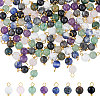 120Pcs 8 Styles Natural Mixed Gemstone Round Charms PALLOY-DC00004-1