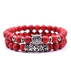 Synthetic Turquoise Stretch Bracelets Set with Alloy Owl Beaded ANIM-PW0003-027F-1