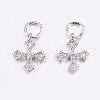 Brass Micro Pave Cubic Zirconia Tiny Cross Charms ZIRC-G128-04P-1