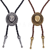2Pcs 2 Colors Western Zinc Alloy Bolo Tie Cowboy Hat Lariat PU Leather Cord Necklaces NJEW-WR0001-03-1
