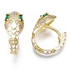 Green Cubic Zirconia Snake Huggie Hoop Earring EJEW-N011-46J-NF-2