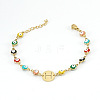 Colorful 304 Stainless Steel & Evil Eye Enamel Flat Round Link Bracelets FS-WGB13F5-08-1