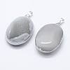 Oval Brass Natural Crystal Agate Pendants LS-G-A136-B09S-2
