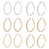  6 Pairs 6 Style 304 Stainless Steel Flattened Big Hoop Earrings for Women STAS-TA0001-89-2