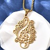 304 Stainless Steel Laser Cut Flower Musical Note Pendant Box Chain Necklaces for Women Men NJEW-E156-02G-2