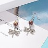 Round Natural Mashan Jade with Alloy Dragonfly Dangle Earrings EJEW-JE04855-01-2