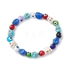 Halloween Dyed Synthetic Turquoise Skull & Lampwork Evil Eye Round Beaded Stretch Bracelets for Women Men BJEW-JB12268-03-2