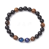 Natural Black Onyx & Tiger Eye & Rainbow Tiger Eye Beaded Stretch Bracelets for Women BJEW-JB12902-2