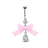304 Stainless Steel Pave Cubic Zirconia with Cloth Bowknot Teardrop Dangle Belly Rings FS-WG03D58-02-1