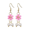 Natural Shell Pearl Beads & Glass Seed Dangle Earrings EJEW-MZ00310-06-2